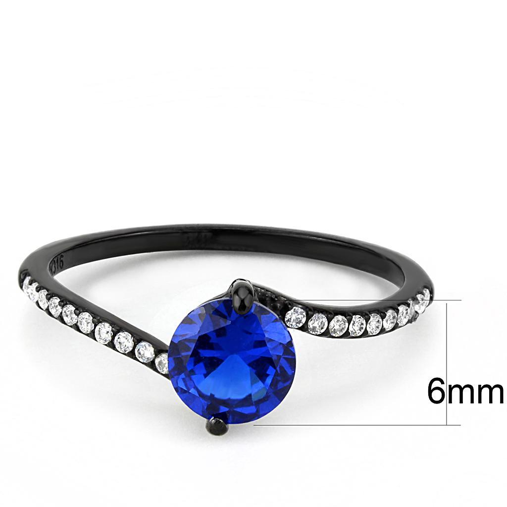 DA012 - IP Black(Ion Plating) Stainless Steel Ring with Synthetic Spinel in London Blue-1