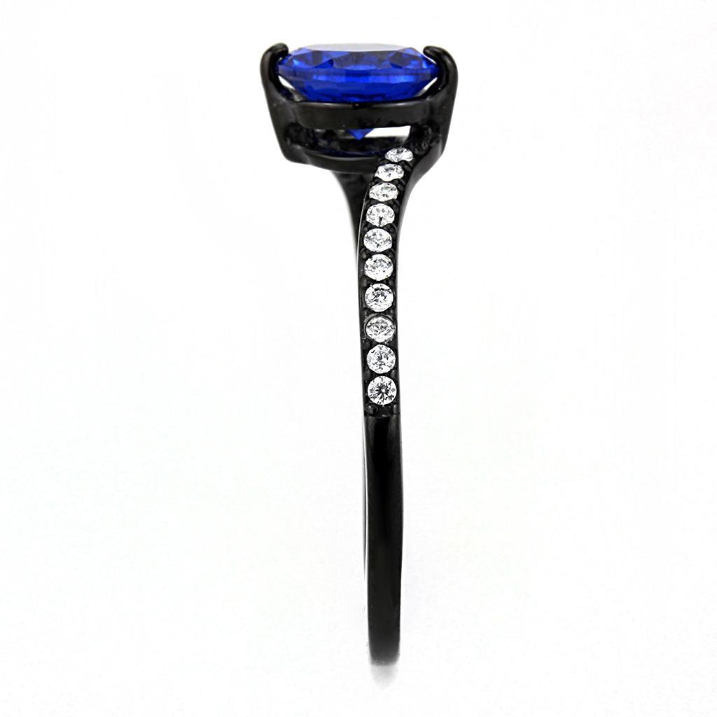 DA012 - IP Black(Ion Plating) Stainless Steel Ring with Synthetic Spinel in London Blue-3
