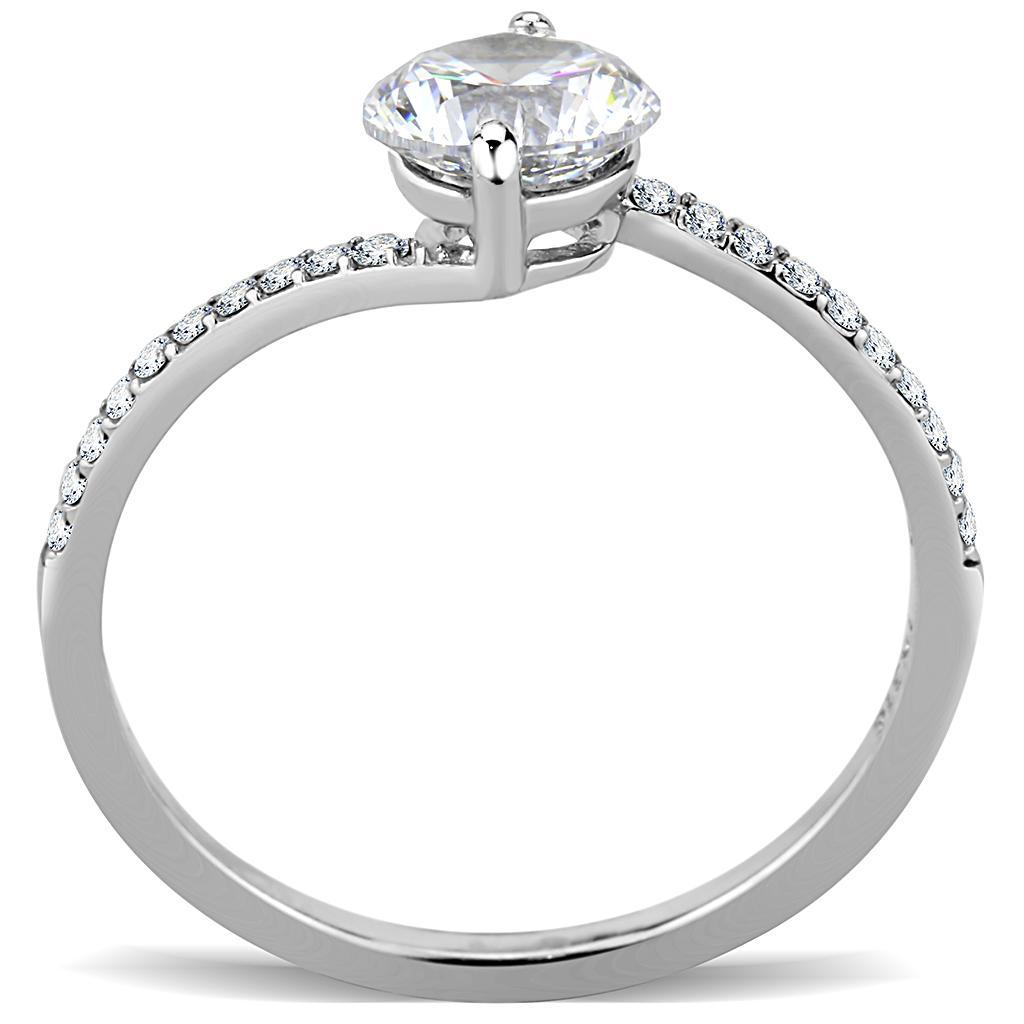 DA013 - High polished (no plating) Stainless Steel Ring with AAA Grade CZ  in Clear-2