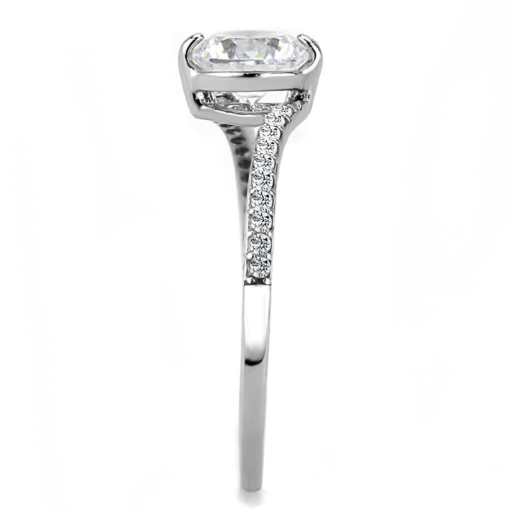 DA013 - High polished (no plating) Stainless Steel Ring with AAA Grade CZ  in Clear-3