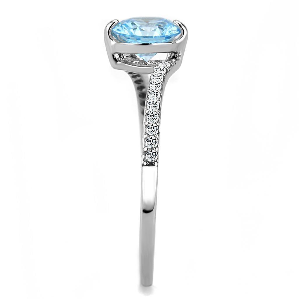 DA014 - High polished (no plating) Stainless Steel Ring with AAA Grade CZ  in Sea Blue-3