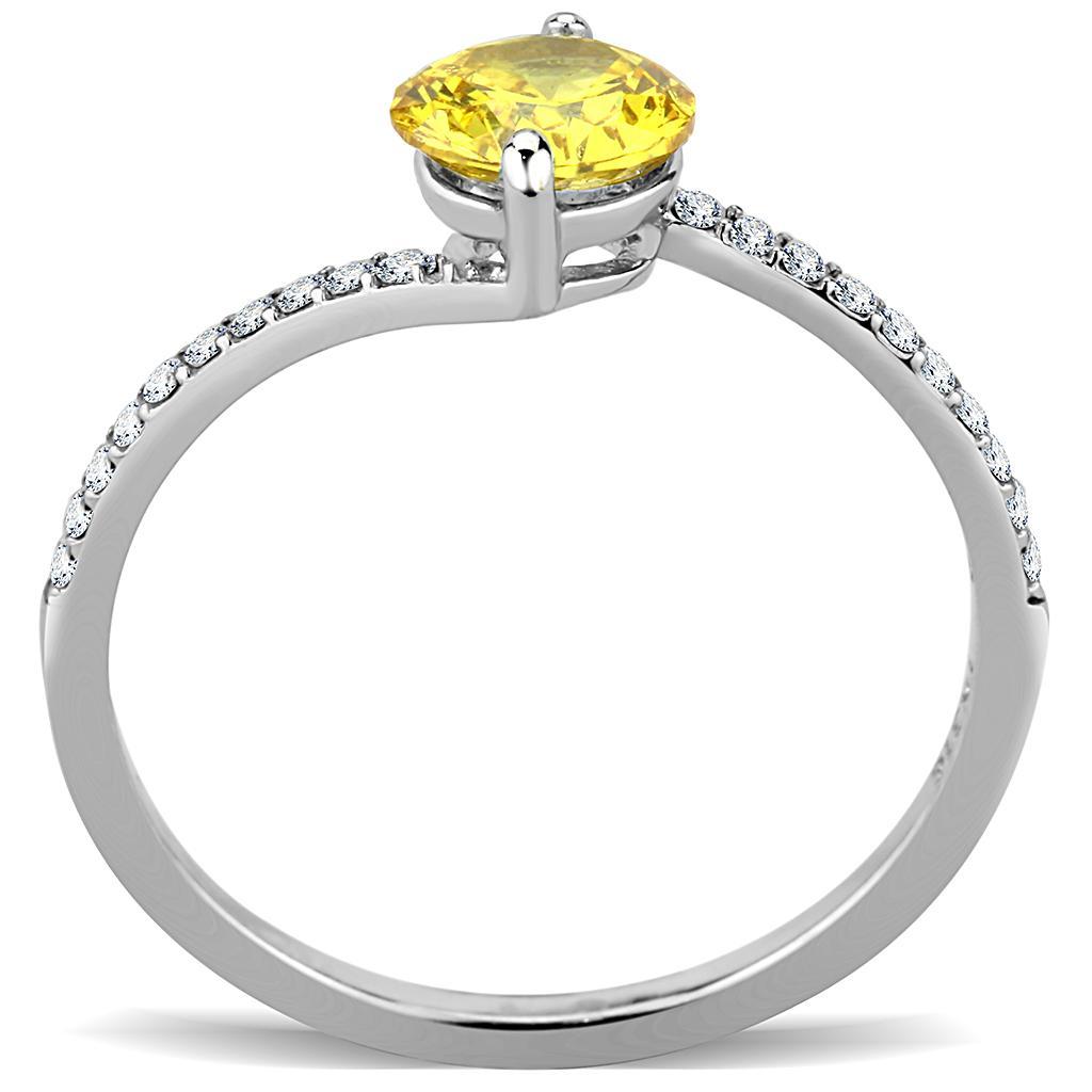 DA015 - High polished (no plating) Stainless Steel Ring with AAA Grade CZ  in Topaz-2
