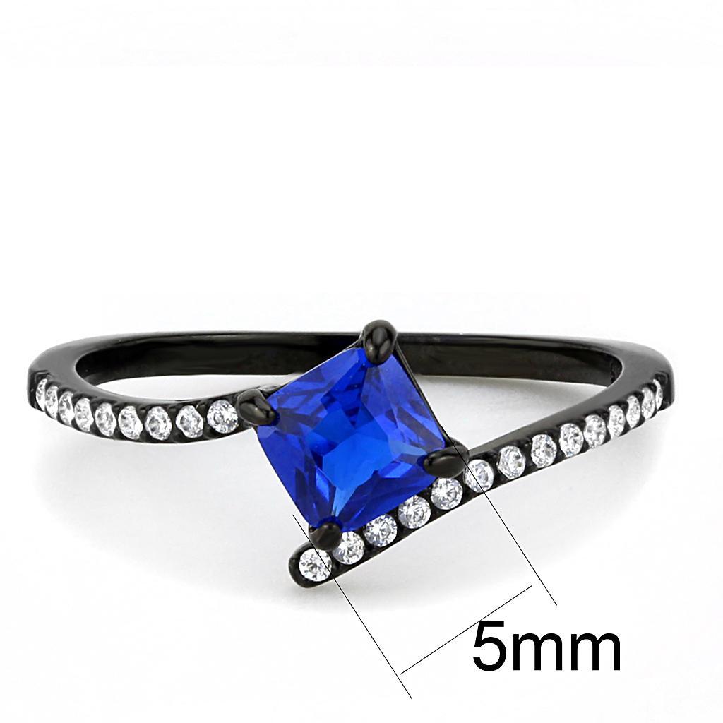 DA016 - IP Black(Ion Plating) Stainless Steel Ring with Synthetic Spinel in London Blue-1
