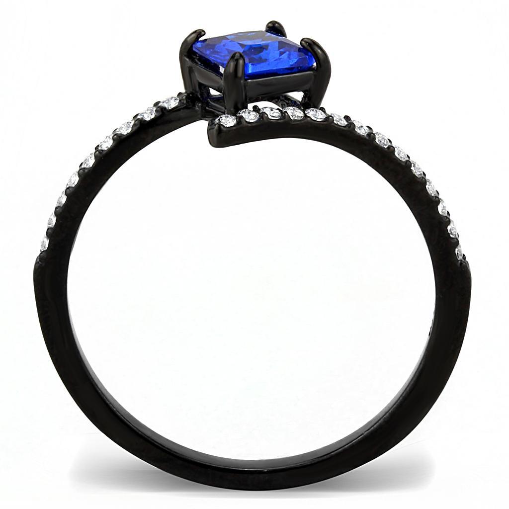 DA016 - IP Black(Ion Plating) Stainless Steel Ring with Synthetic Spinel in London Blue-2