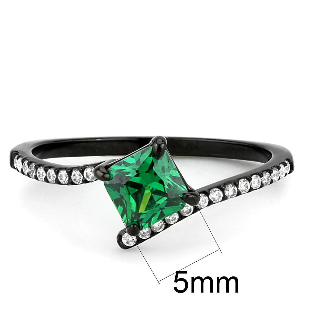 DA017 - IP Black(Ion Plating) Stainless Steel Ring with AAA Grade CZ  in Emerald-1