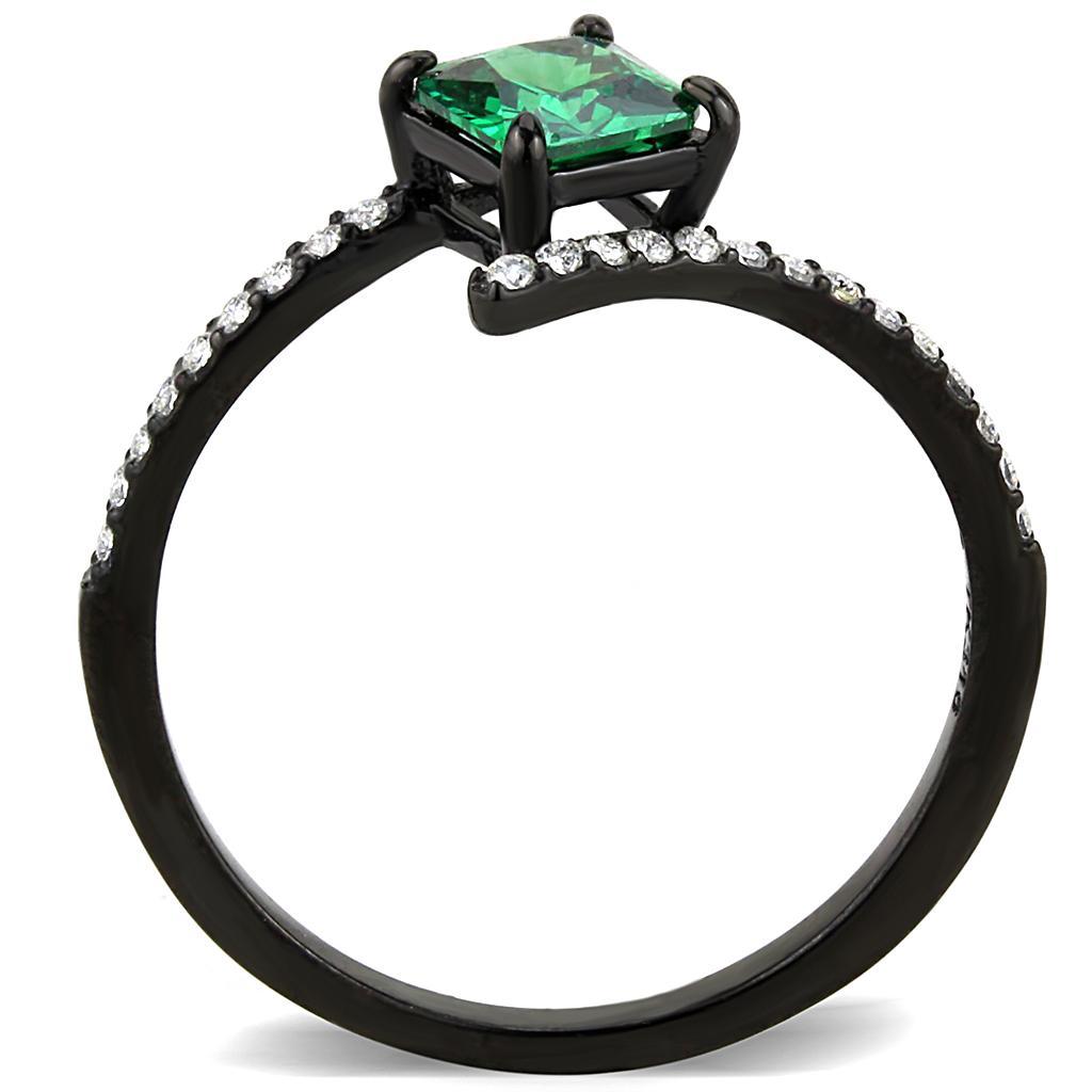 DA017 - IP Black(Ion Plating) Stainless Steel Ring with AAA Grade CZ  in Emerald-2