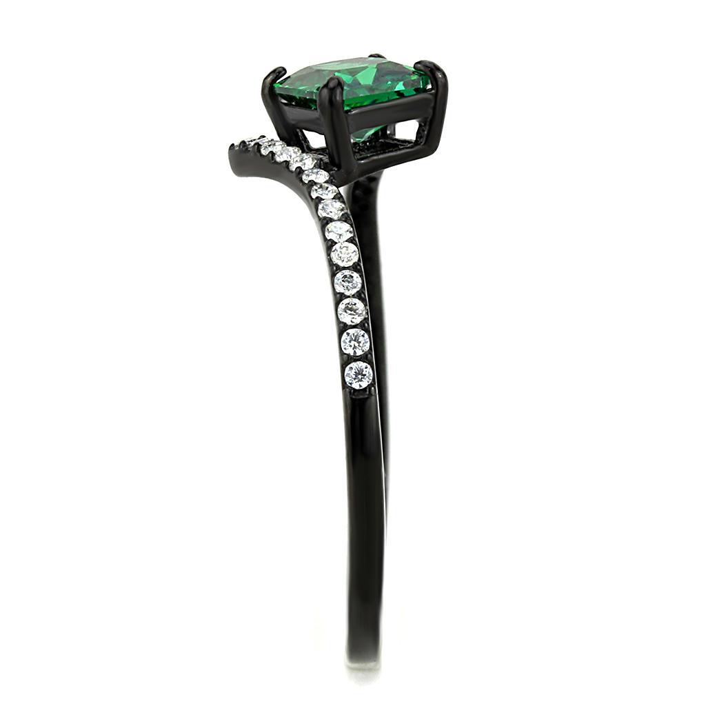 DA017 - IP Black(Ion Plating) Stainless Steel Ring with AAA Grade CZ  in Emerald-3