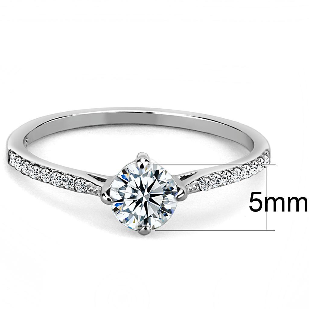 DA018 - High polished (no plating) Stainless Steel Ring with AAA Grade CZ  in Clear-1