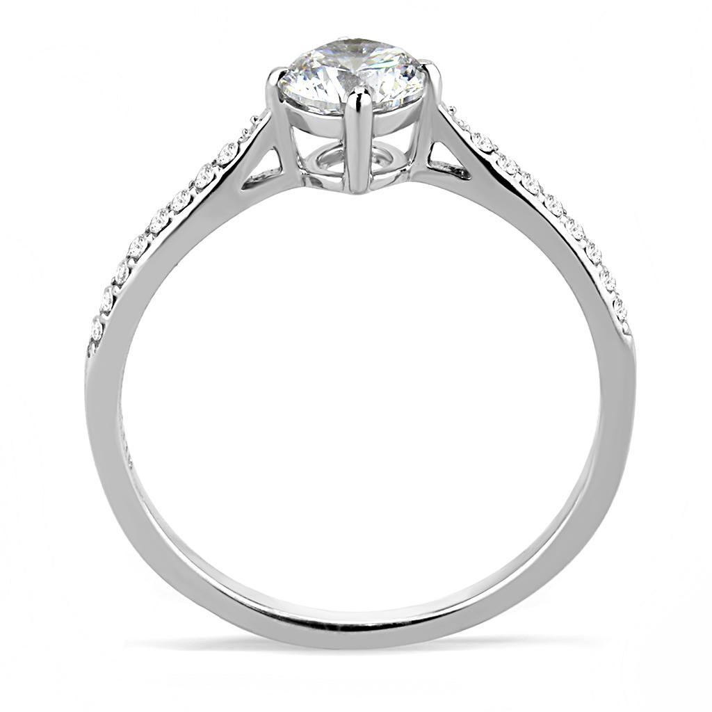 DA018 - High polished (no plating) Stainless Steel Ring with AAA Grade CZ  in Clear-2