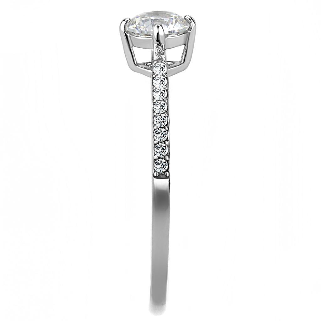 DA018 - High polished (no plating) Stainless Steel Ring with AAA Grade CZ  in Clear-3