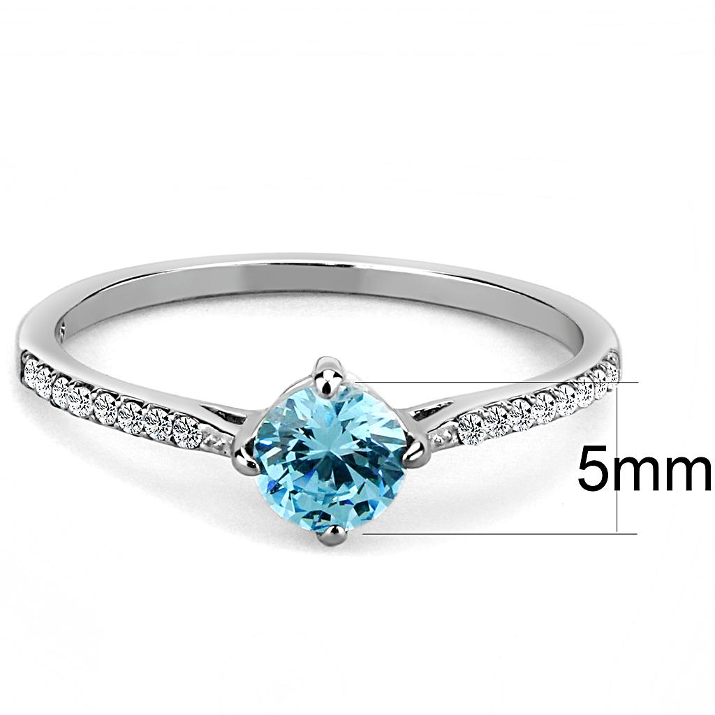 DA019 - High polished (no plating) Stainless Steel Ring with AAA Grade CZ  in Sea Blue-1
