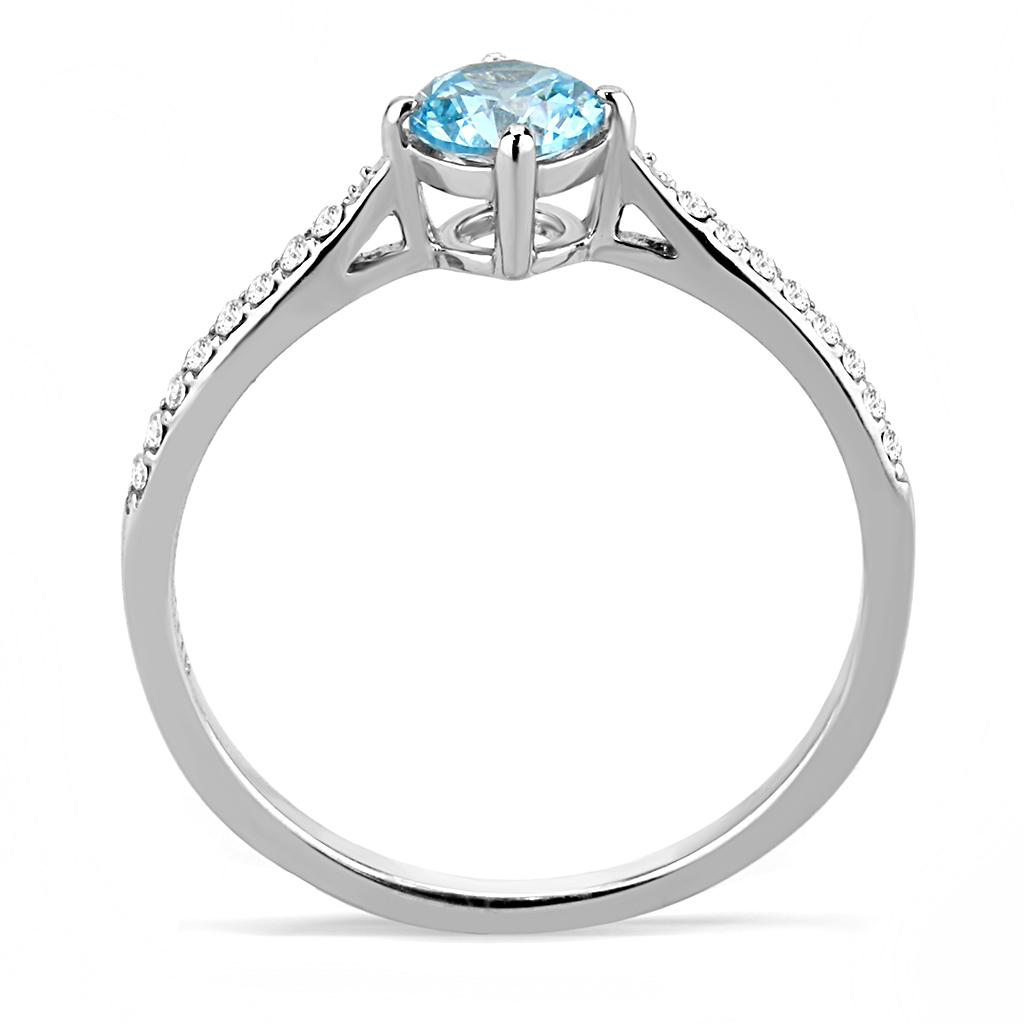 DA019 - High polished (no plating) Stainless Steel Ring with AAA Grade CZ  in Sea Blue-2