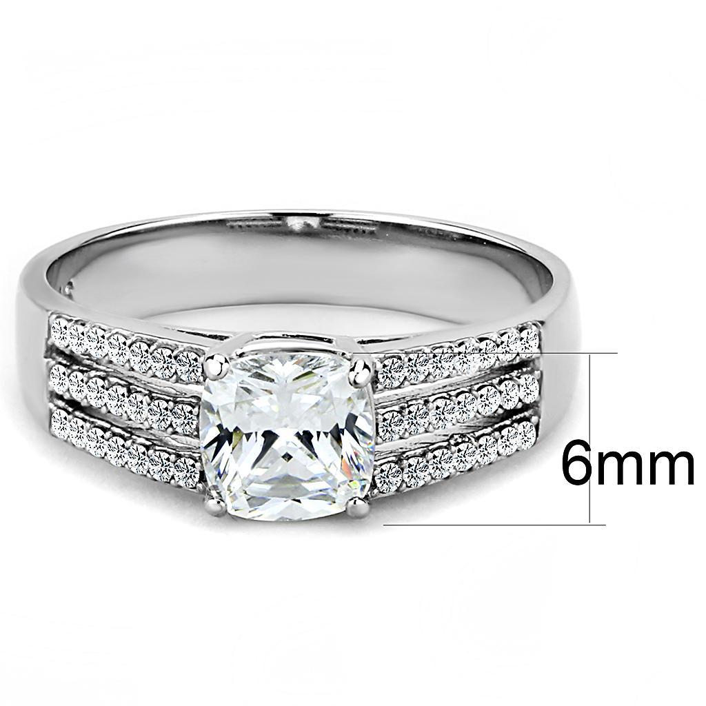 DA020 - High polished (no plating) Stainless Steel Ring with Cubic  in Clear-1
