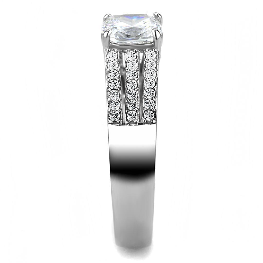 DA020 - High polished (no plating) Stainless Steel Ring with Cubic  in Clear-3