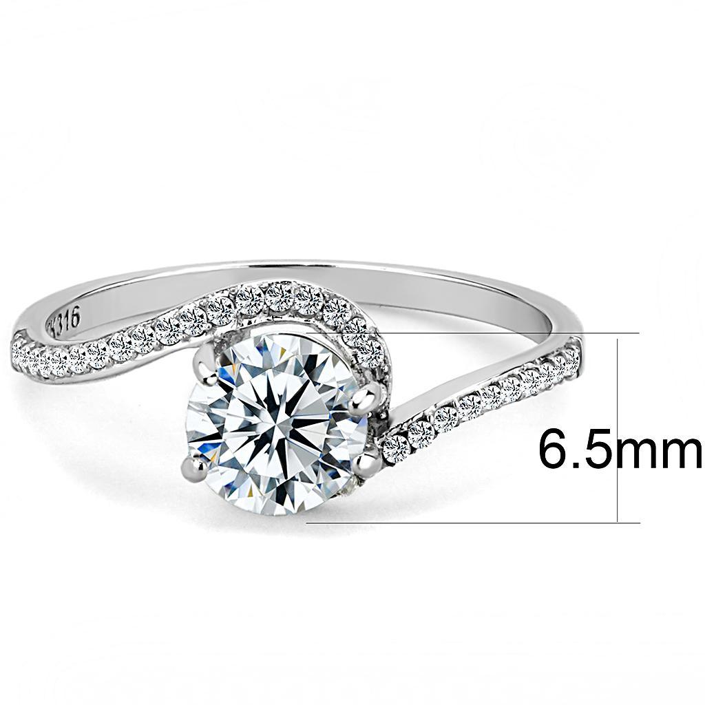 DA023 - High polished (no plating) Stainless Steel Ring with AAA Grade CZ  in Clear-1