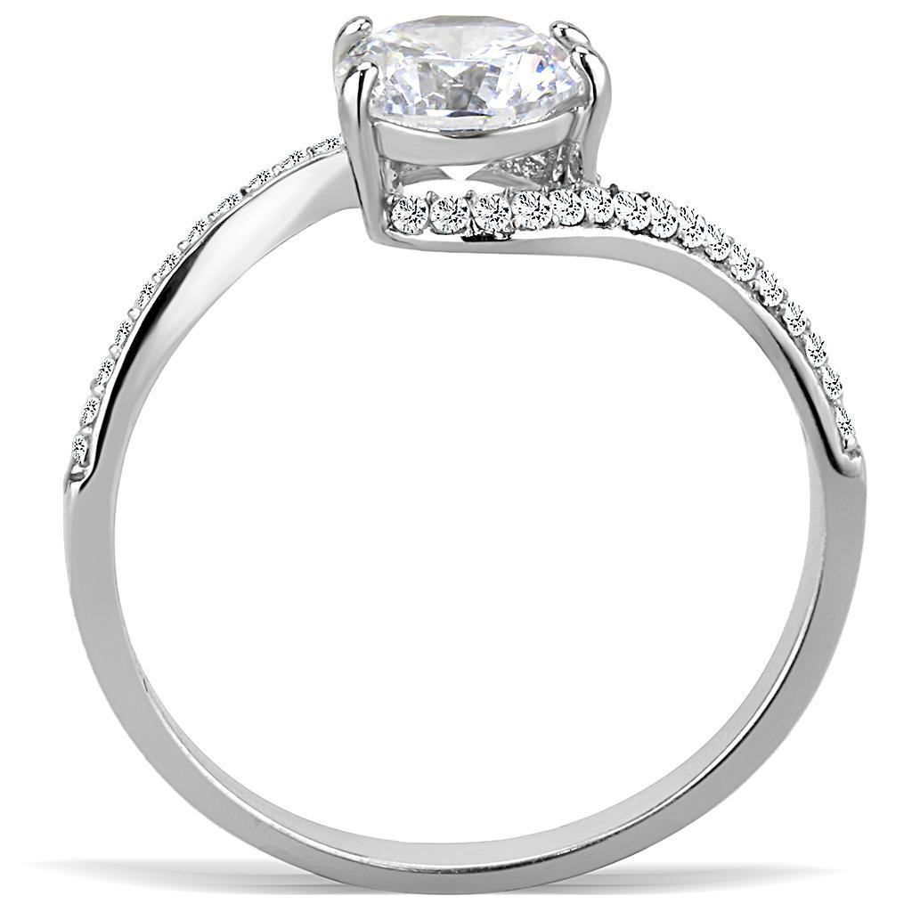 DA023 - High polished (no plating) Stainless Steel Ring with AAA Grade CZ  in Clear-2
