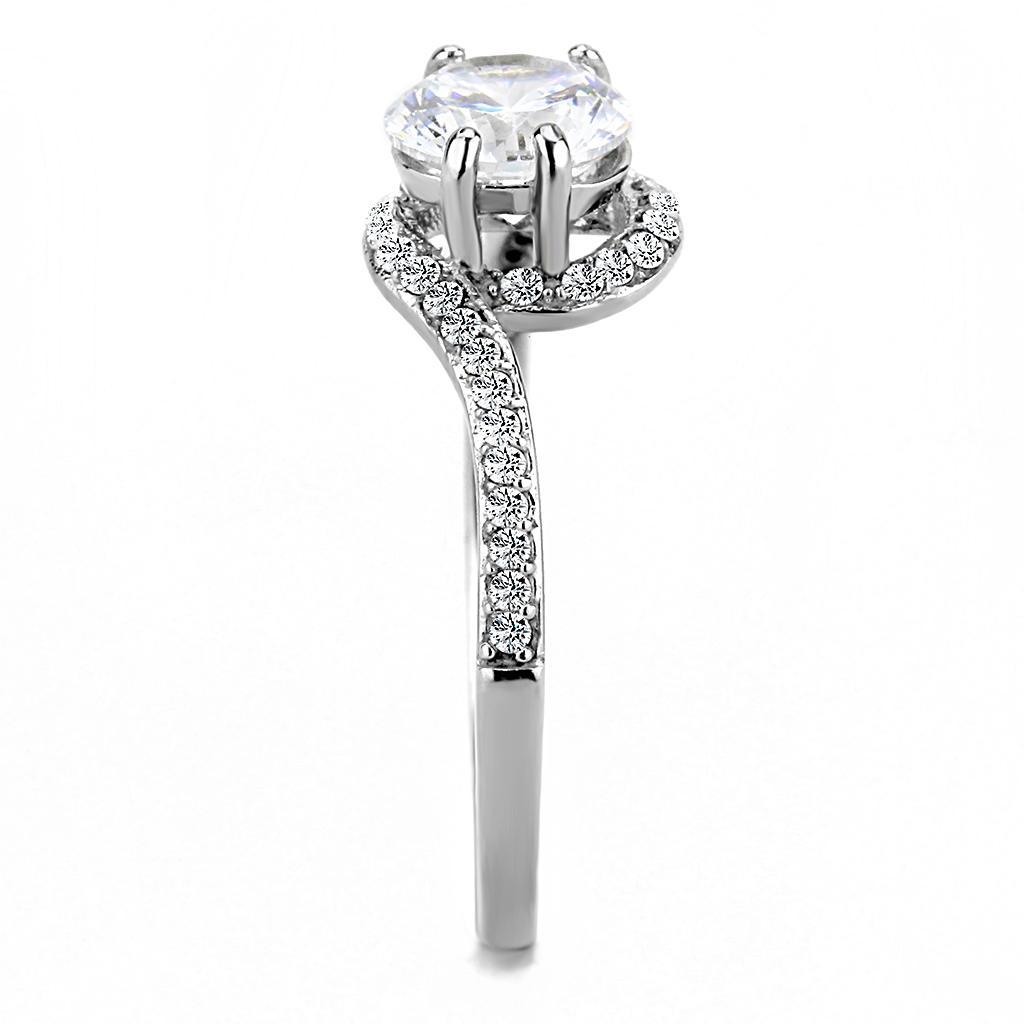 DA023 - High polished (no plating) Stainless Steel Ring with AAA Grade CZ  in Clear-3