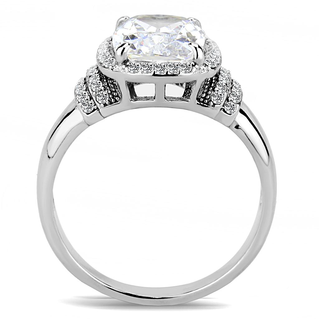 DA024 - High polished (no plating) Stainless Steel Ring with Cubic  in Clear-2