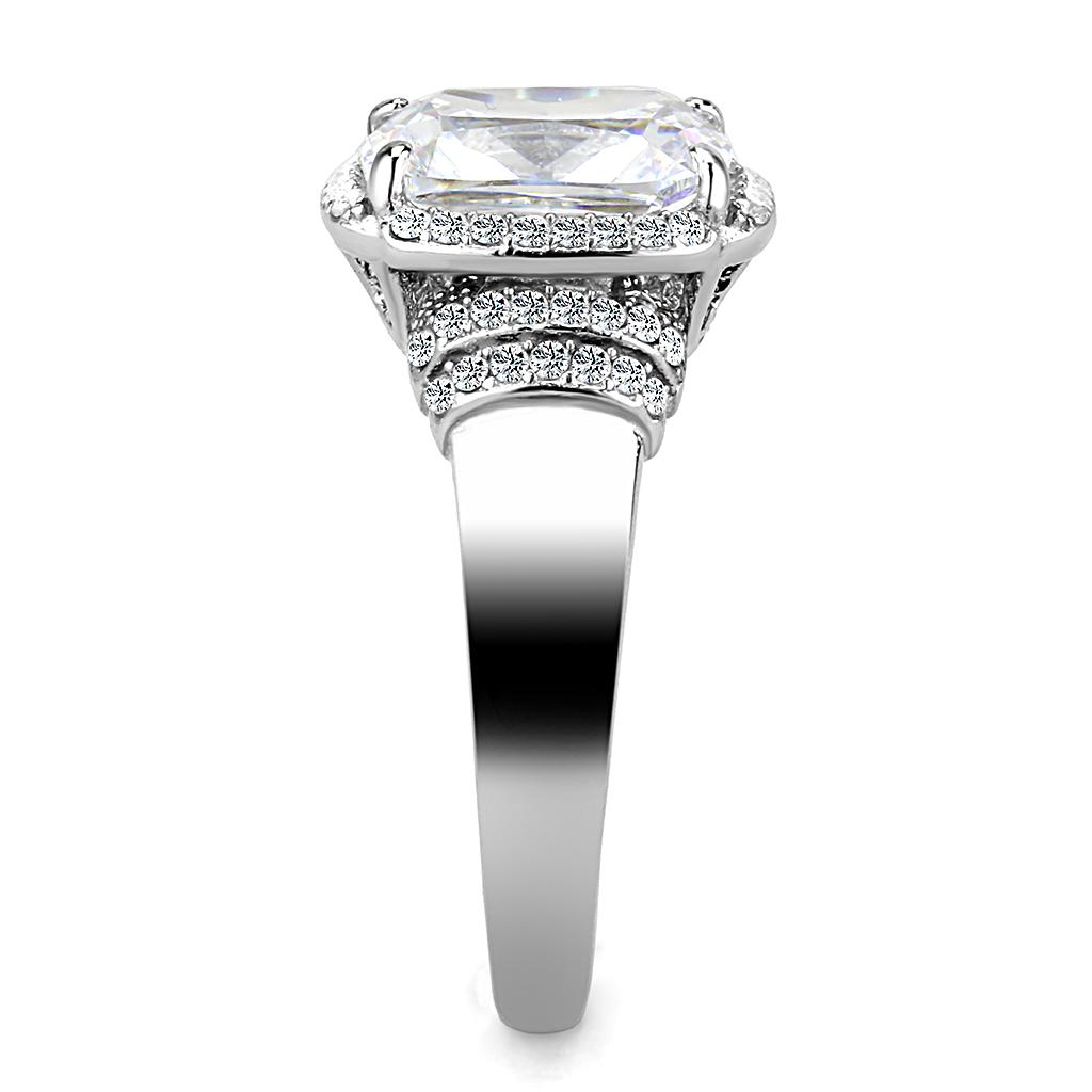 DA024 - High polished (no plating) Stainless Steel Ring with Cubic  in Clear-3