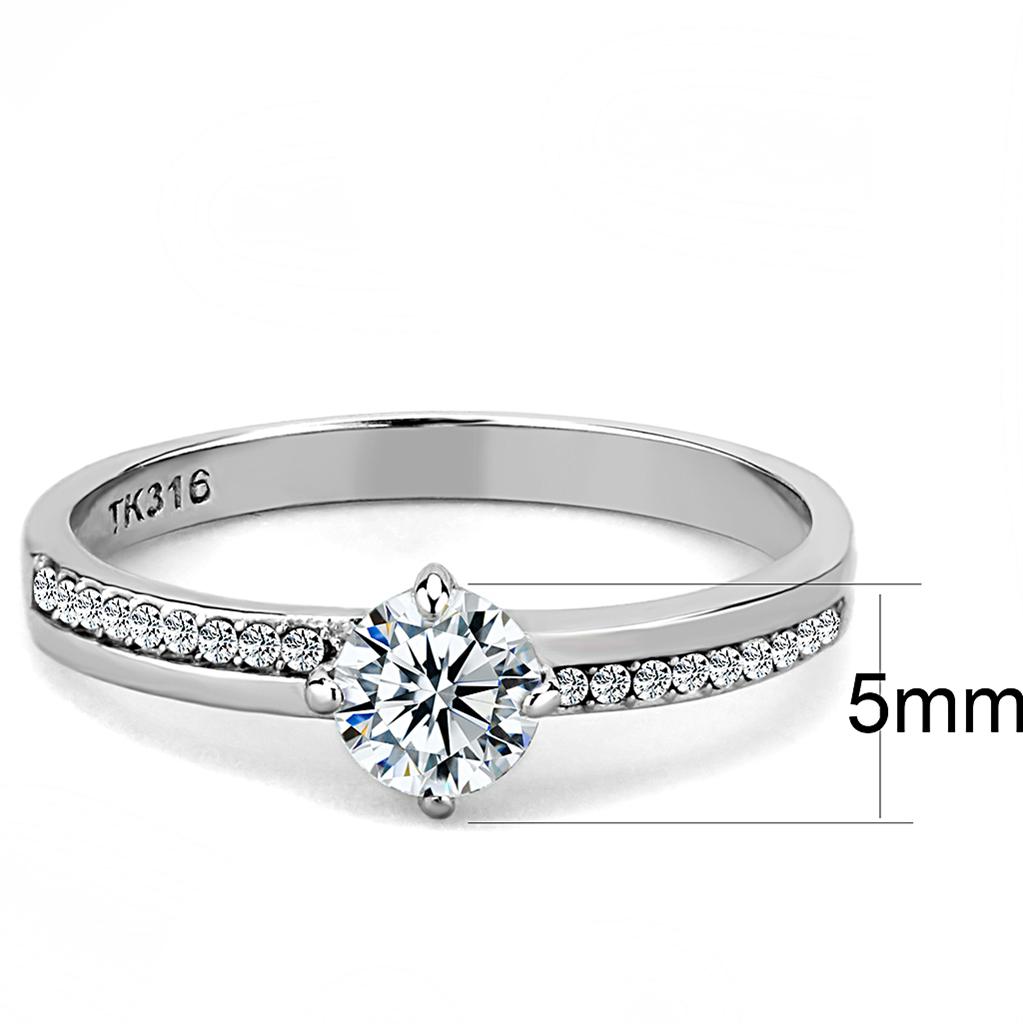 DA025 - High polished (no plating) Stainless Steel Ring with AAA Grade CZ  in Clear-1