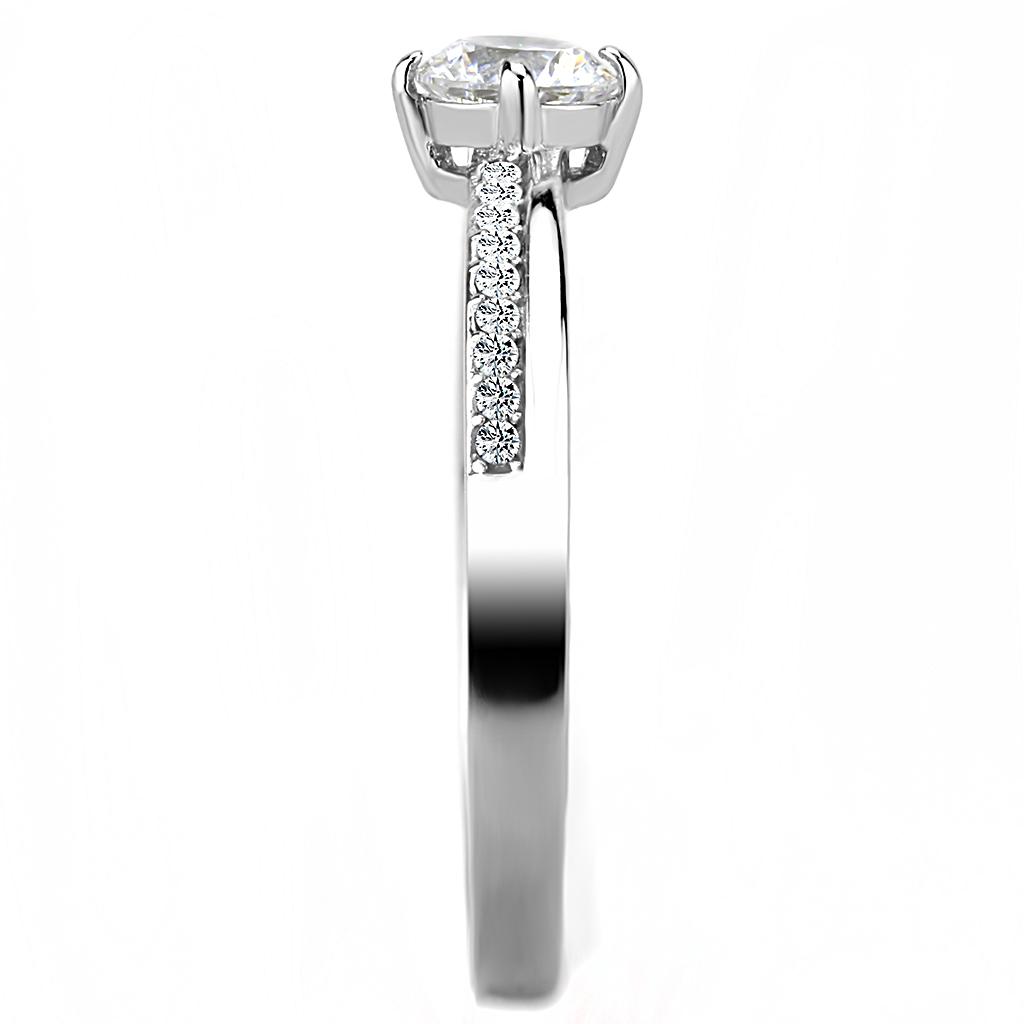 DA025 - High polished (no plating) Stainless Steel Ring with AAA Grade CZ  in Clear-3