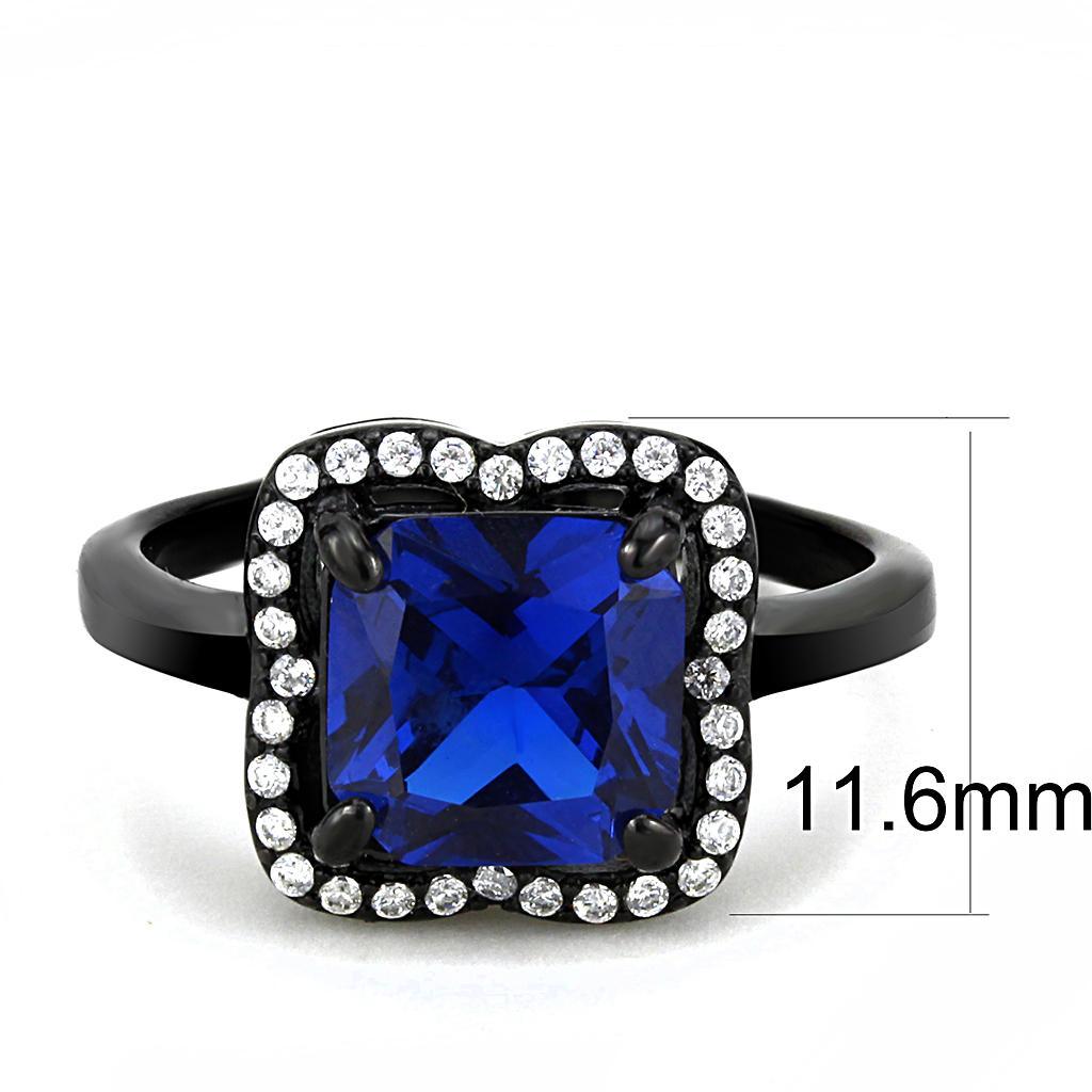 DA027 - IP Black(Ion Plating) Stainless Steel Ring with Synthetic Spinel in London Blue-1