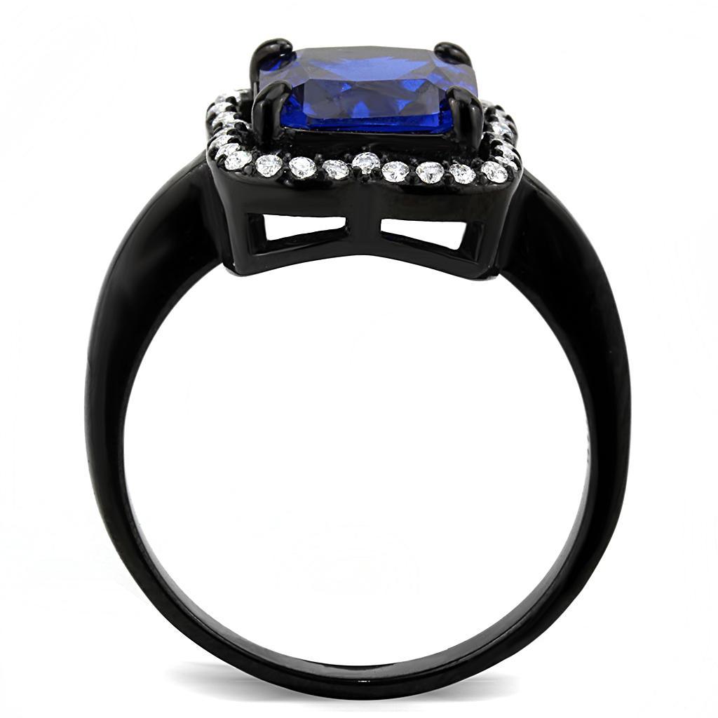 DA027 - IP Black(Ion Plating) Stainless Steel Ring with Synthetic Spinel in London Blue-2
