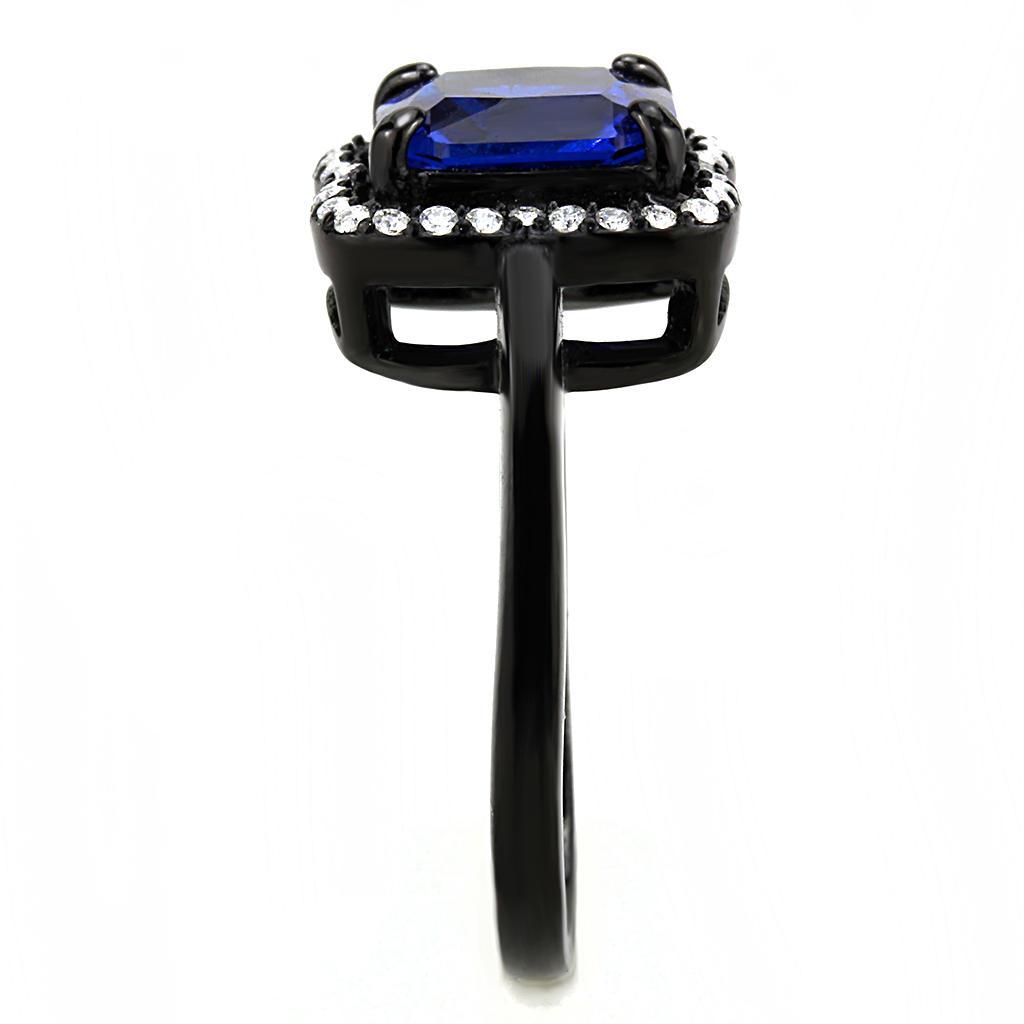 DA027 - IP Black(Ion Plating) Stainless Steel Ring with Synthetic Spinel in London Blue-3