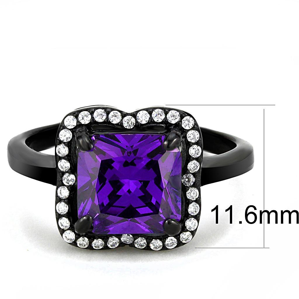 DA028 - IP Black(Ion Plating) Stainless Steel Ring with AAA Grade CZ  in Amethyst-1