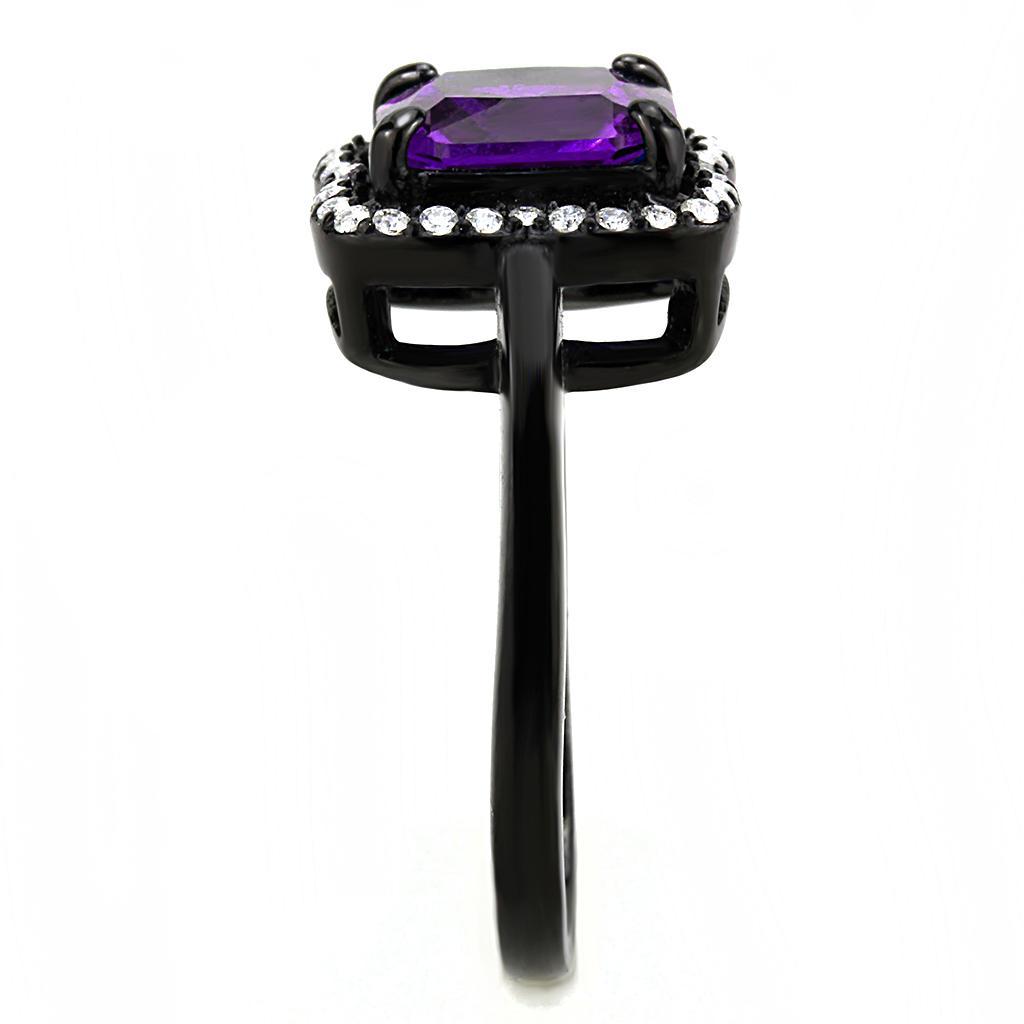 DA028 - IP Black(Ion Plating) Stainless Steel Ring with AAA Grade CZ  in Amethyst-3