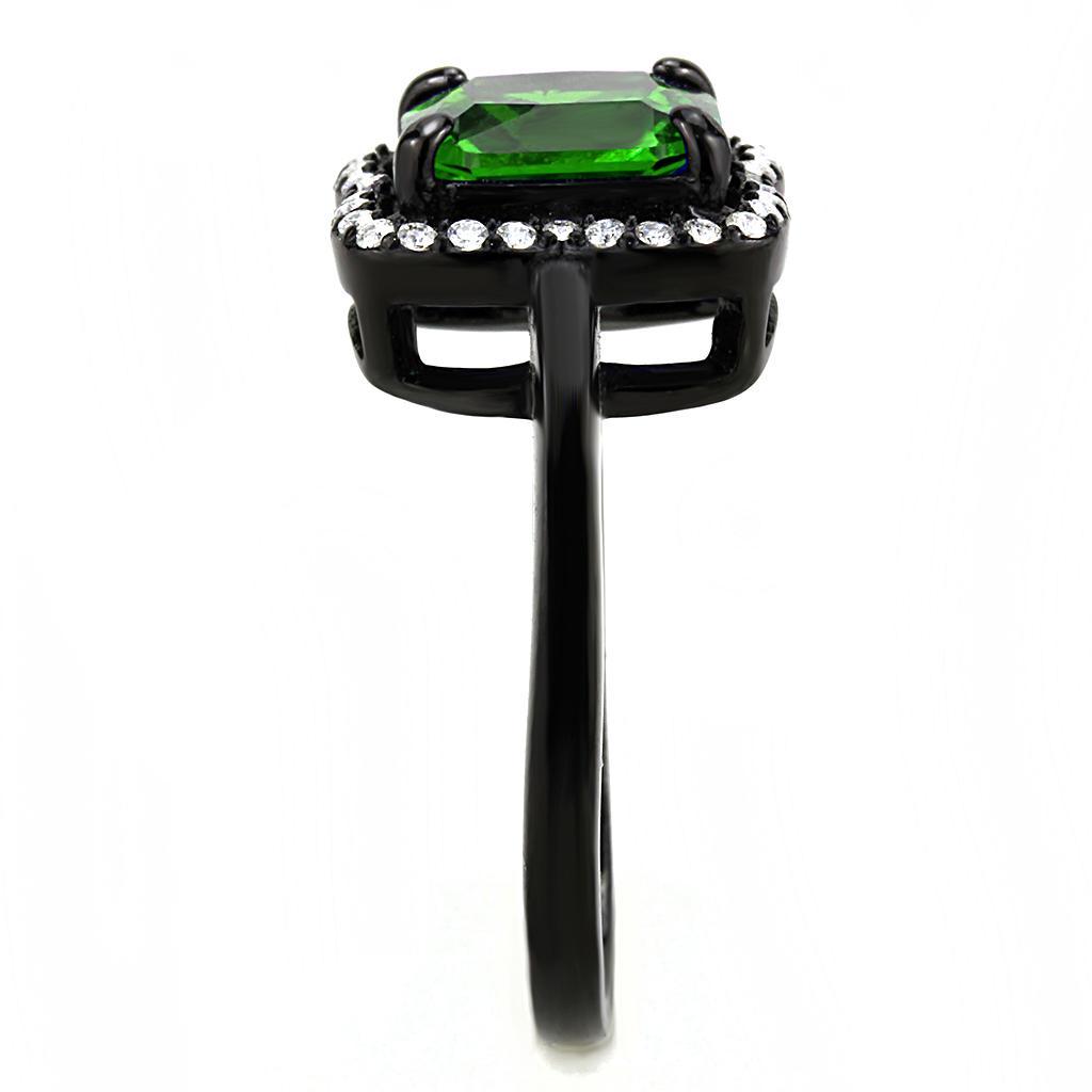 DA029 - IP Black(Ion Plating) Stainless Steel Ring with AAA Grade CZ  in Emerald-3