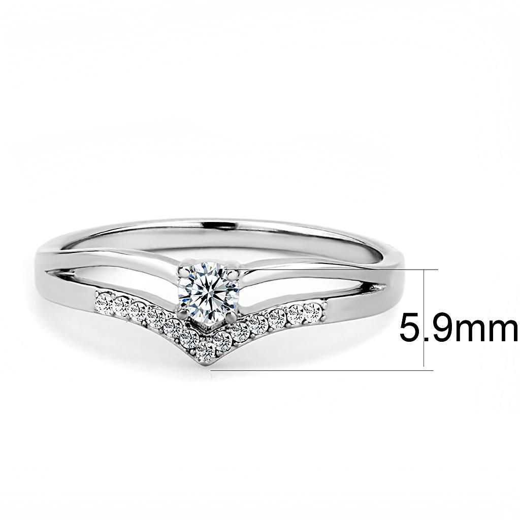 DA030 - High polished (no plating) Stainless Steel Ring with AAA Grade CZ  in Clear-1