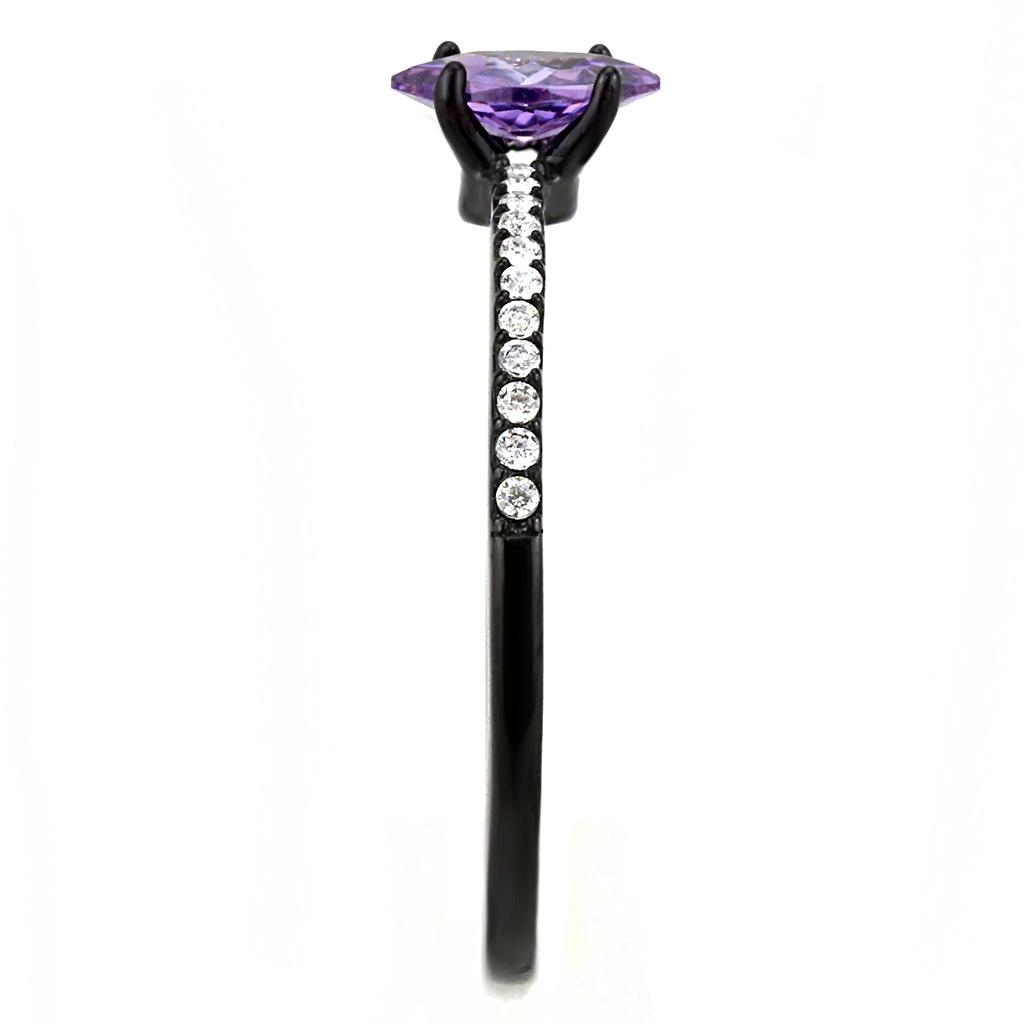 DA032 - IP Black(Ion Plating) Stainless Steel Ring with AAA Grade CZ  in Amethyst-3