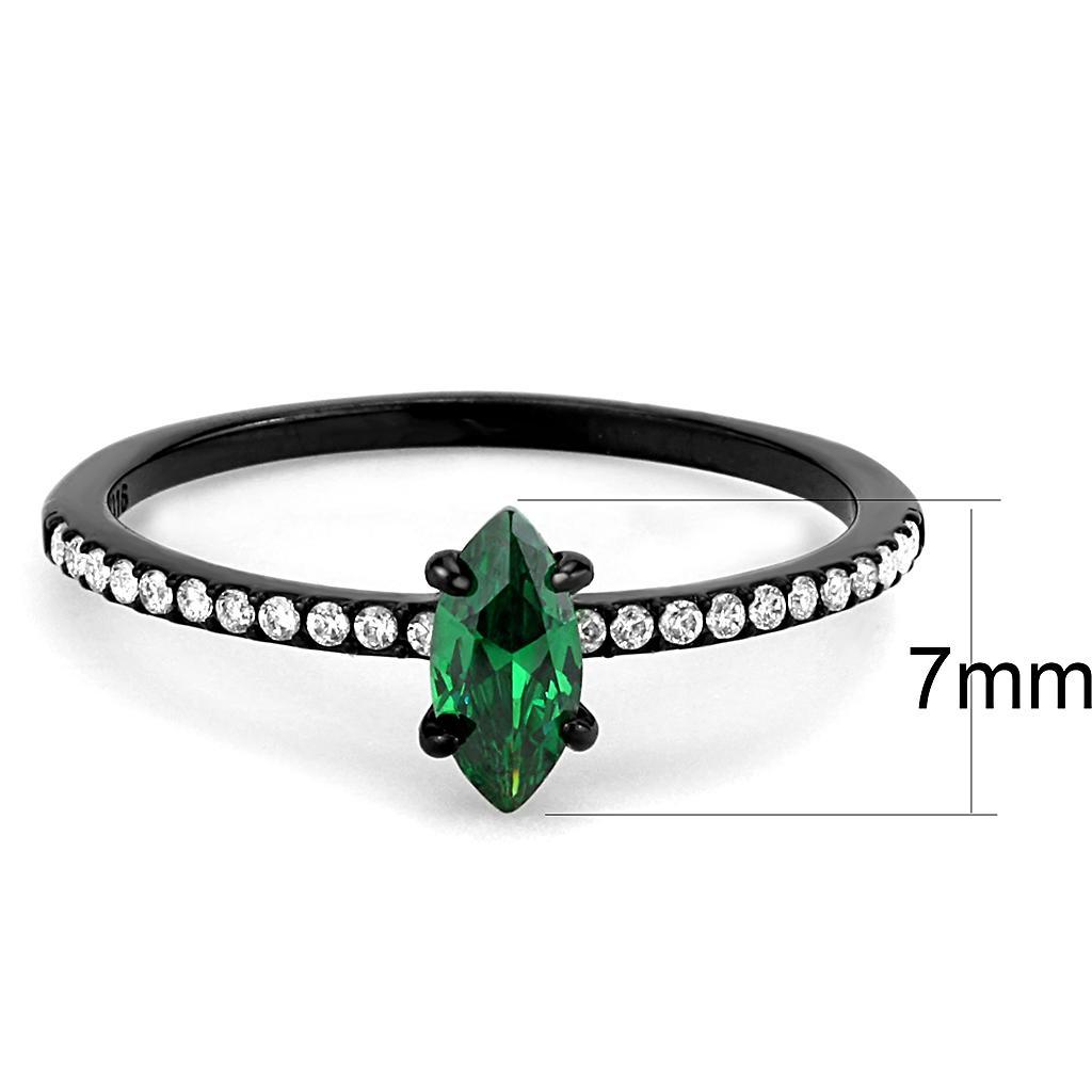 DA033 - IP Black(Ion Plating) Stainless Steel Ring with AAA Grade CZ  in Emerald-1