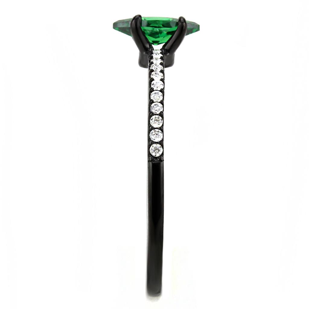 DA033 - IP Black(Ion Plating) Stainless Steel Ring with AAA Grade CZ  in Emerald-3