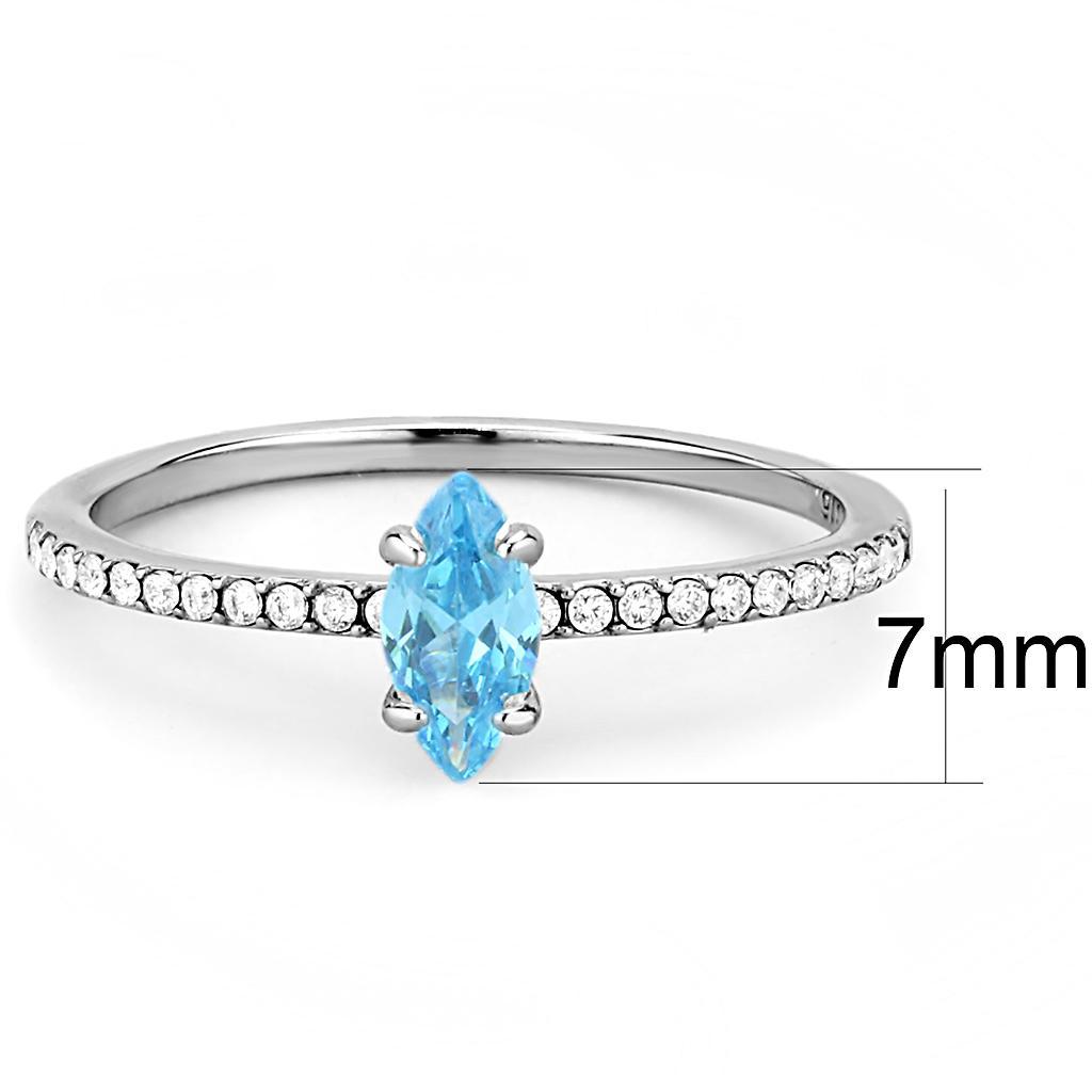 DA034 - High polished (no plating) Stainless Steel Ring with AAA Grade CZ  in Sea Blue-1