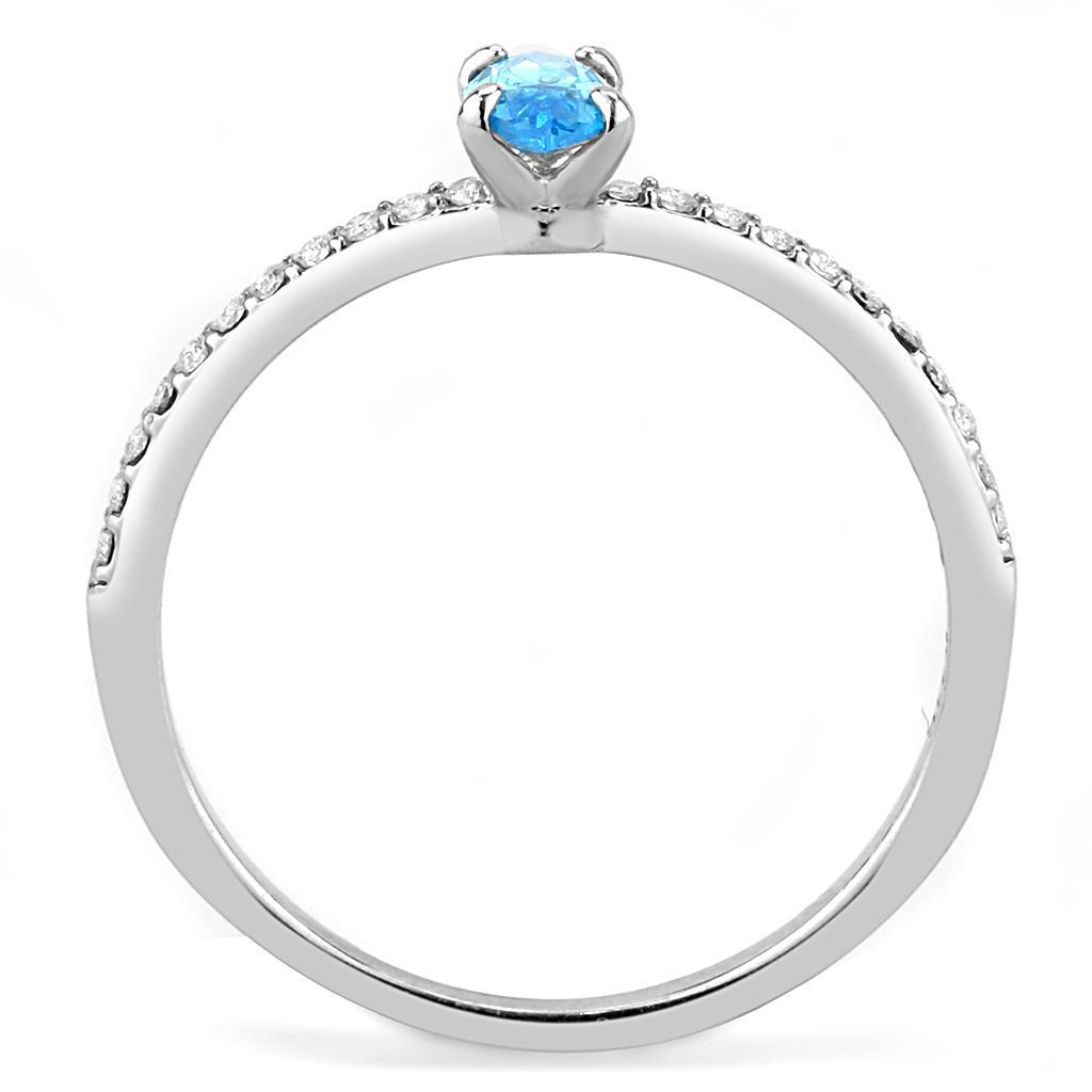 DA034 - High polished (no plating) Stainless Steel Ring with AAA Grade CZ  in Sea Blue-2