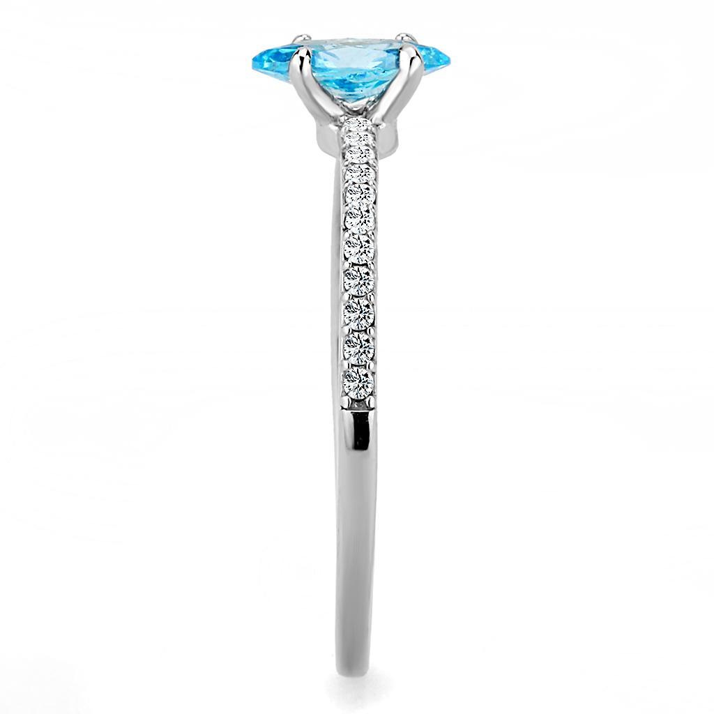 DA034 - High polished (no plating) Stainless Steel Ring with AAA Grade CZ  in Sea Blue-3