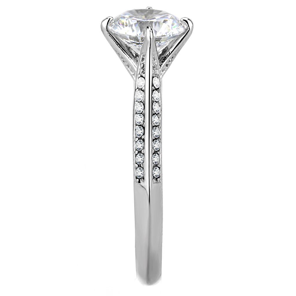 DA036 - High polished (no plating) Stainless Steel Ring with AAA Grade CZ  in Clear-3