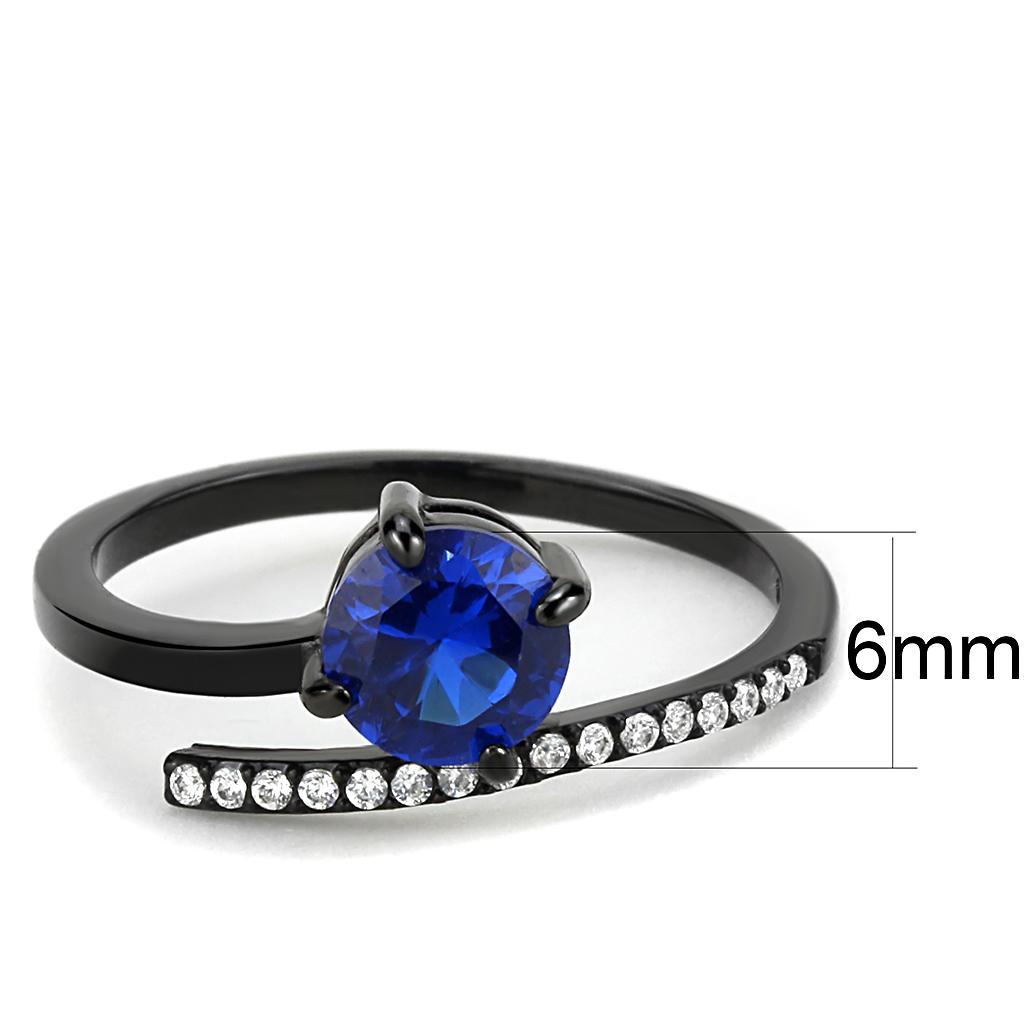 DA038 - IP Black(Ion Plating) Stainless Steel Ring with Synthetic Spinel in London Blue-1