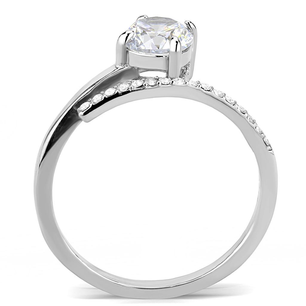 DA039 - High polished (no plating) Stainless Steel Ring with AAA Grade CZ  in Clear-2