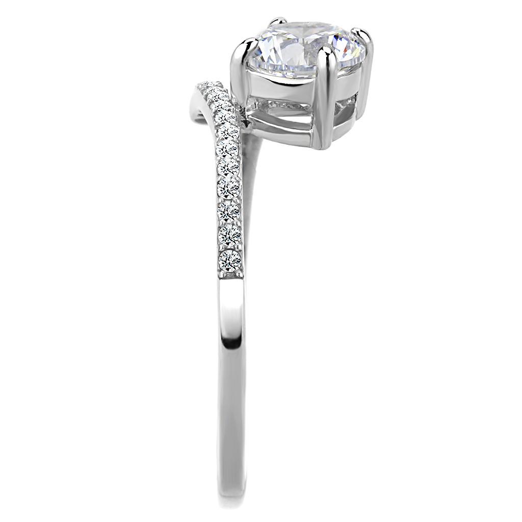 DA039 - High polished (no plating) Stainless Steel Ring with AAA Grade CZ  in Clear-3
