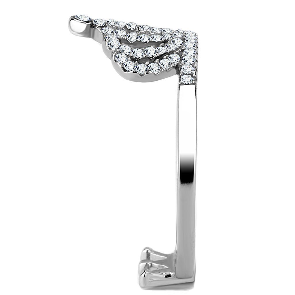 DA040 - High polished (no plating) Stainless Steel Ring with AAA Grade CZ  in Clear-3