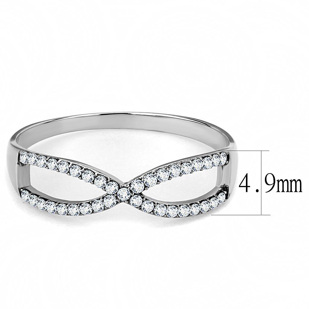 DA041 - High polished (no plating) Stainless Steel Ring with AAA Grade CZ  in Clear-1