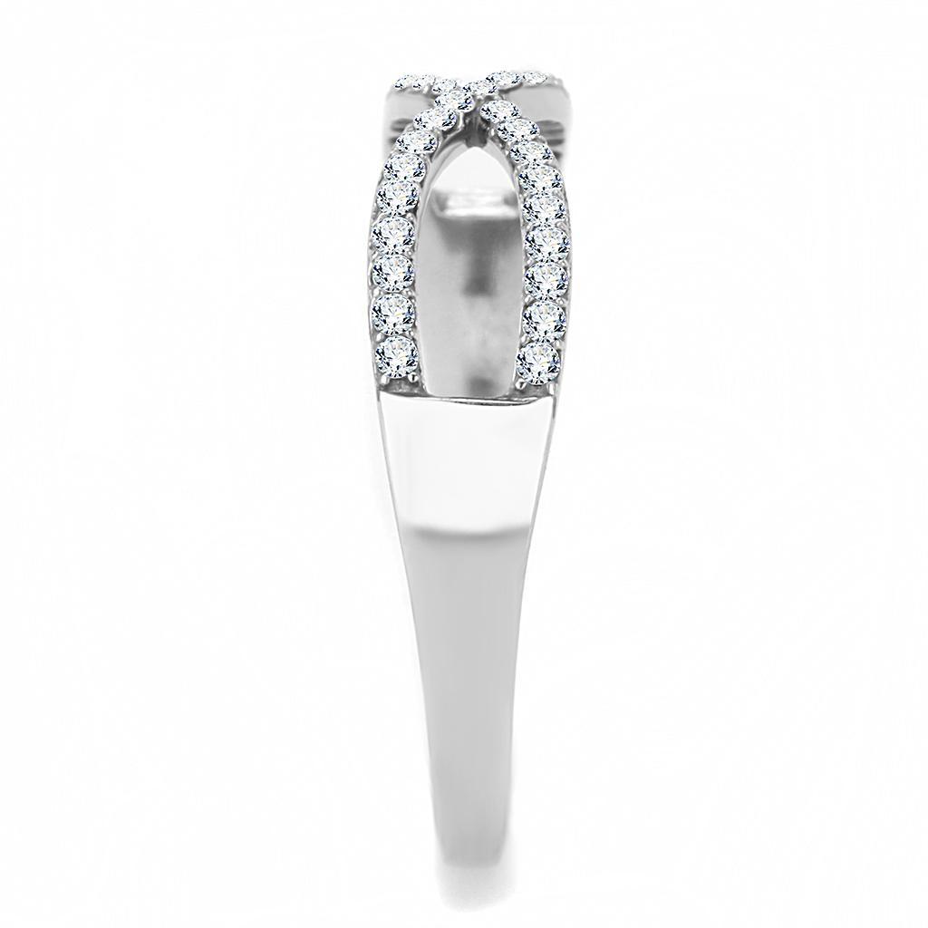 DA041 - High polished (no plating) Stainless Steel Ring with AAA Grade CZ  in Clear-3