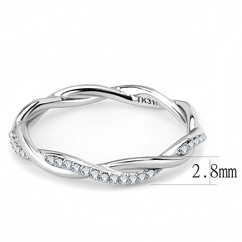 DA042 - High polished (no plating) Stainless Steel Ring with AAA Grade CZ  in Clear-1