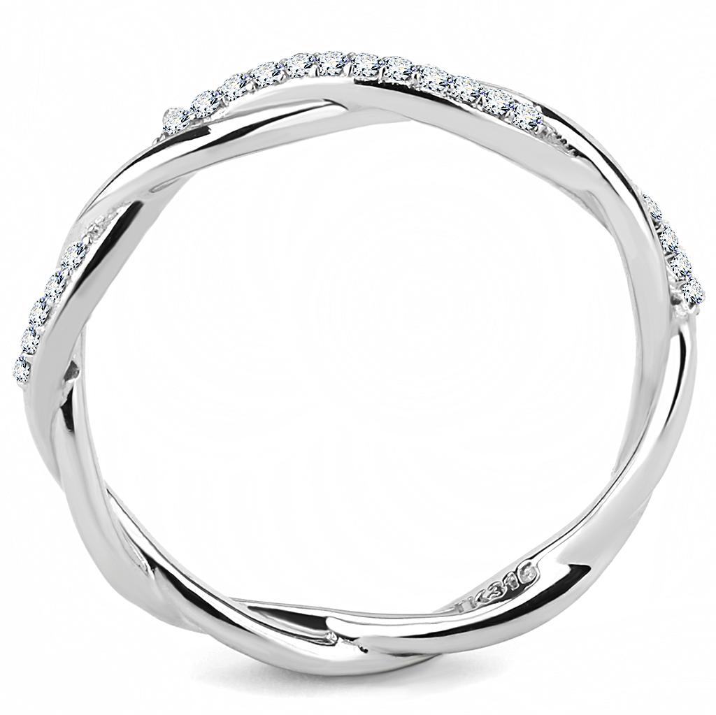 DA042 - High polished (no plating) Stainless Steel Ring with AAA Grade CZ  in Clear-2
