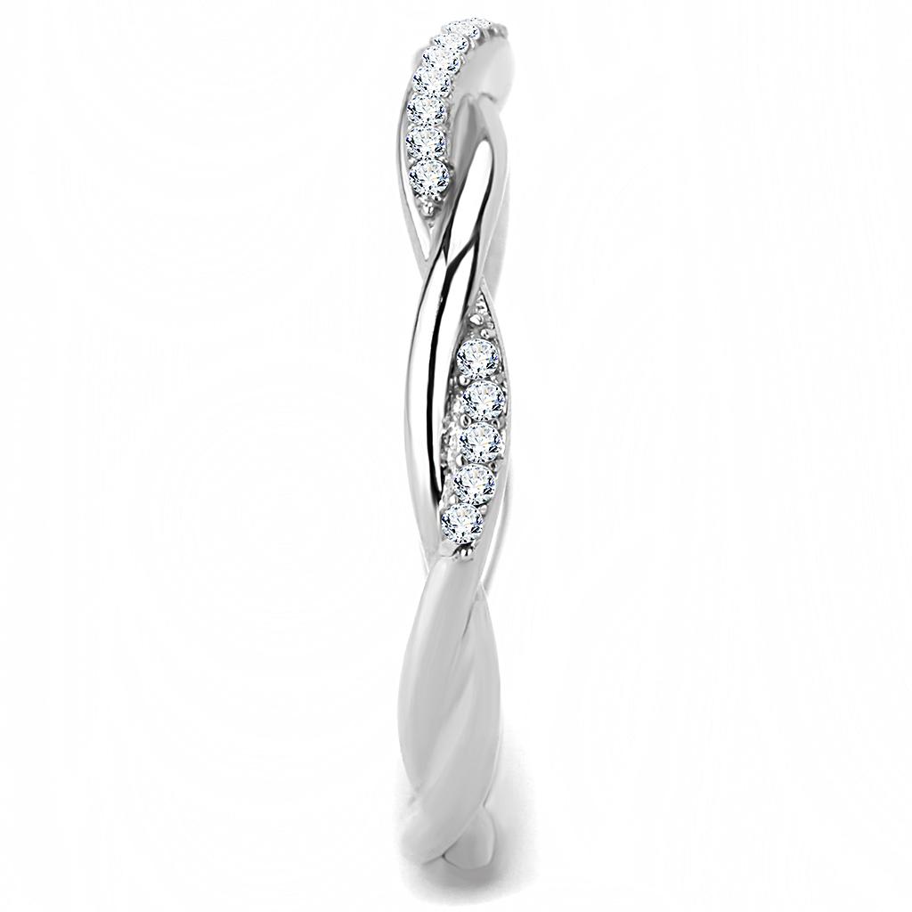 DA042 - High polished (no plating) Stainless Steel Ring with AAA Grade CZ  in Clear-3