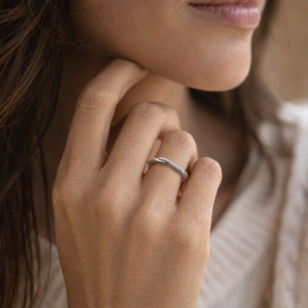 DA042 - High polished (no plating) Stainless Steel Ring with AAA Grade CZ  in Clear-4