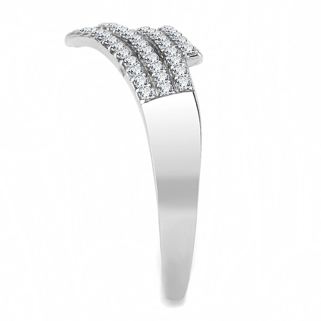 DA043 - High polished (no plating) Stainless Steel Ring with AAA Grade CZ  in Clear-3